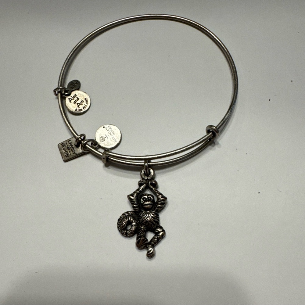 Alex and Ani Silver hanging Monkey Charm Bangle Bracelet